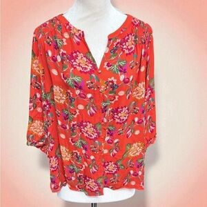 Rose & Olive Vibrant Red Floral Top 1X